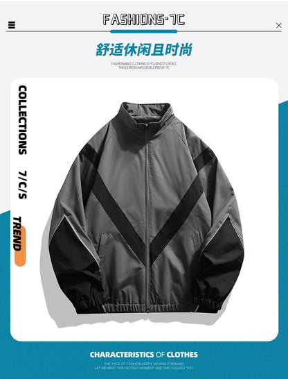 Russian Foreign Trade Trendy Brand Reflective Patchwork Stand-Up Collar Jacket Spring and Autumn Loose Sports Casual Jacket for Men