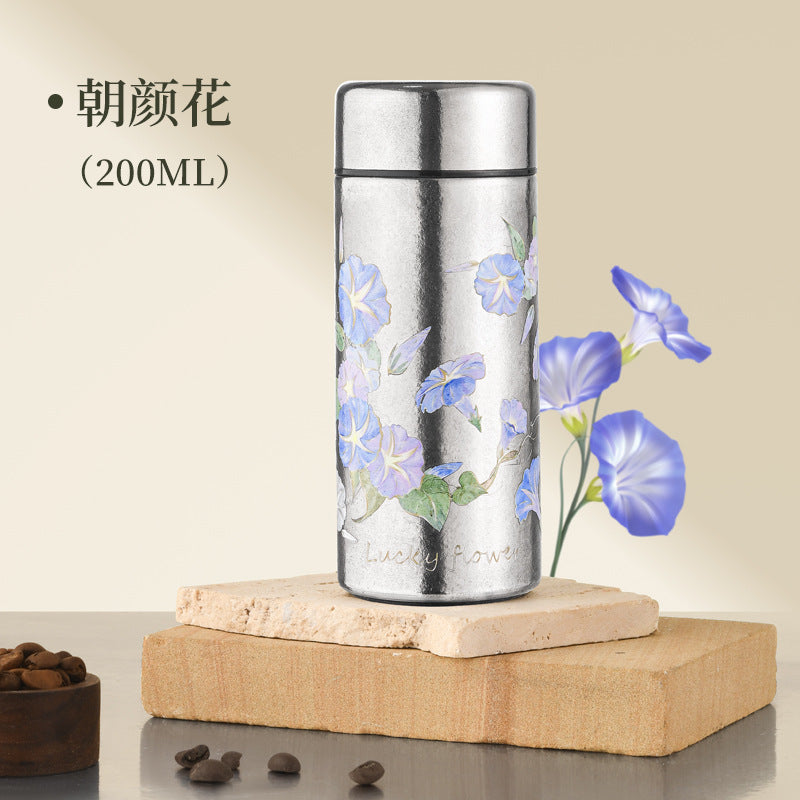 Pocket Insulated Cup Mini Compact Wave Cherry Blossom Rose Pure Titanium Coffee Mug Couple Portable Cute Healing Travel Companion