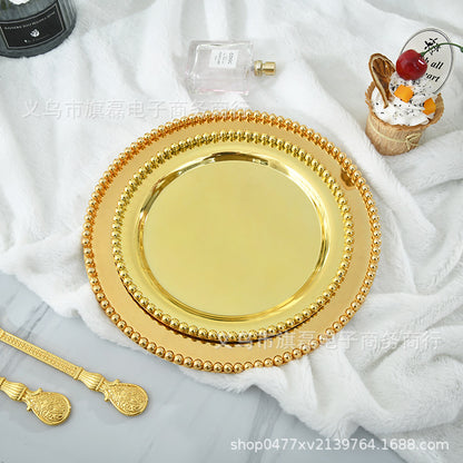 European-style metal bead spot snack cake plate silver-plated fruit plate afternoon tea cake jewelry tray photo props
