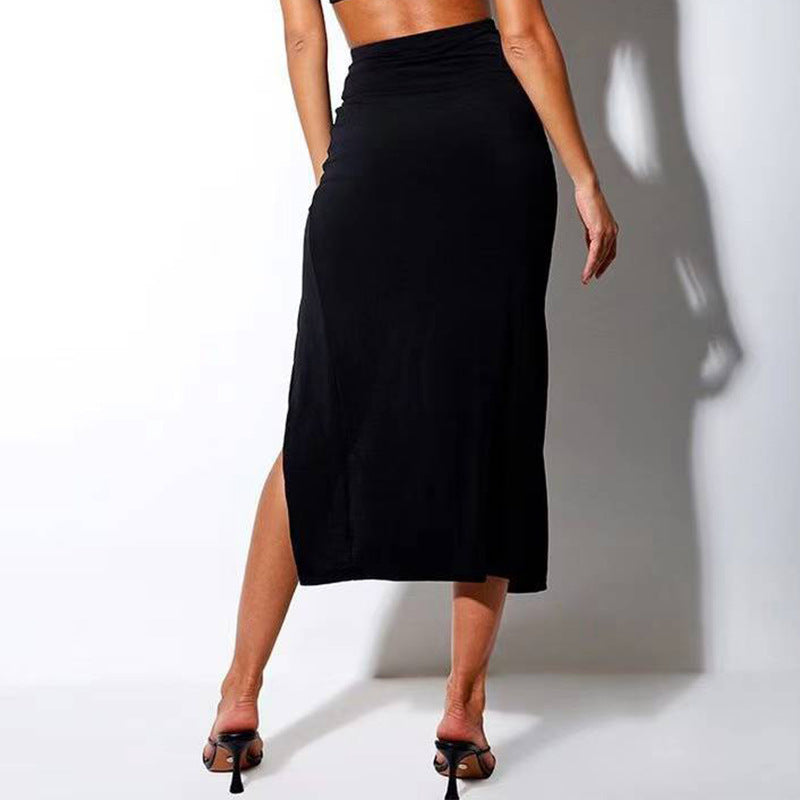 European and American Cross-border Fashion Women's Clothing 2022 Independent Station Summer Hot Season New High Waist Split Slim Fold Skirt