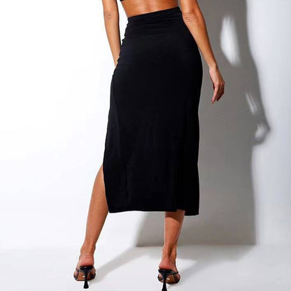 European and American Cross-border Fashion Women's Clothing 2022 Independent Station Summer Hot Season New High Waist Split Slim Fold Skirt