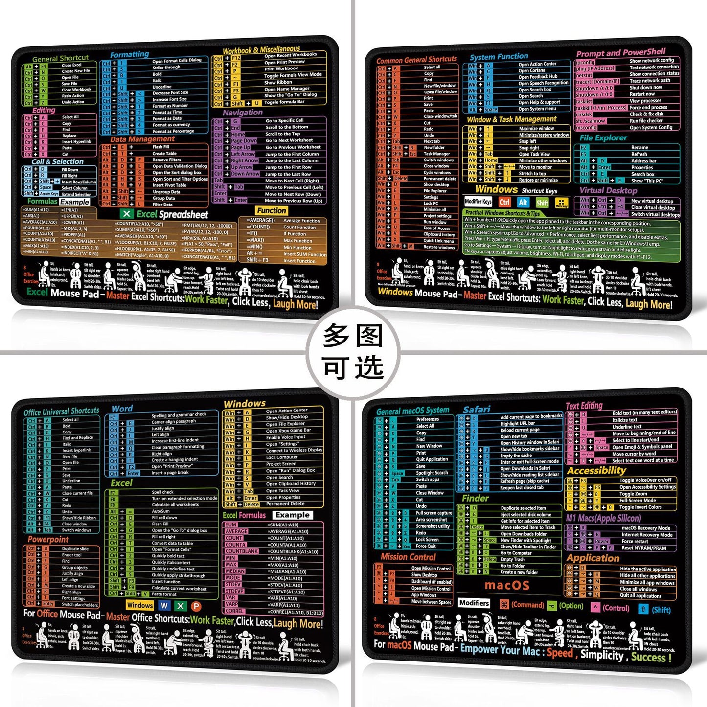 Excel English Shortcut Keys Cross-Border Mouse Pad Customized Ip Office Large Computer Notebook Special Small Table Pad