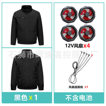 Cross-Border New Smart Air-Conditioned Clothing Porous Fan Stand Collar Workwear Outdoor Work Uniform Labor Protection Duty Fan Clothing