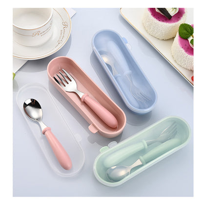 Children's 304 stainless steel fork spoon suit baby complementary food training eating spoon portable feeding tableware spoon