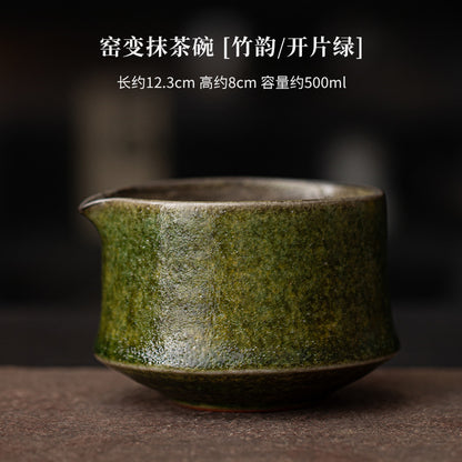 Yao Bian Bamboo Style Ceramic Matcha Four-Piece Set Japanese Matcha Making Tools Tea Bowl Tea Whisk Stand Tea Brush Tea Spoon Accessories