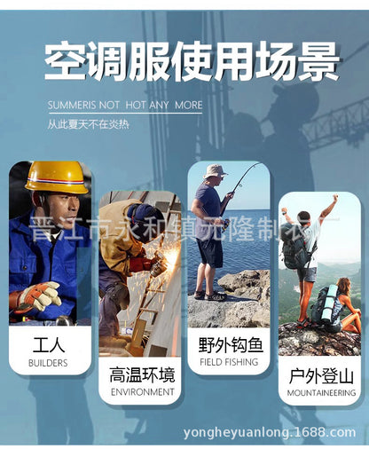 Cross-Border Summer Cooling Air-Conditioning Clothing with Fan Refrigeration Workwear Outdoor Heatstroke Prevention Fan Clothing Men's Labor Protection Clothing Work Clothes