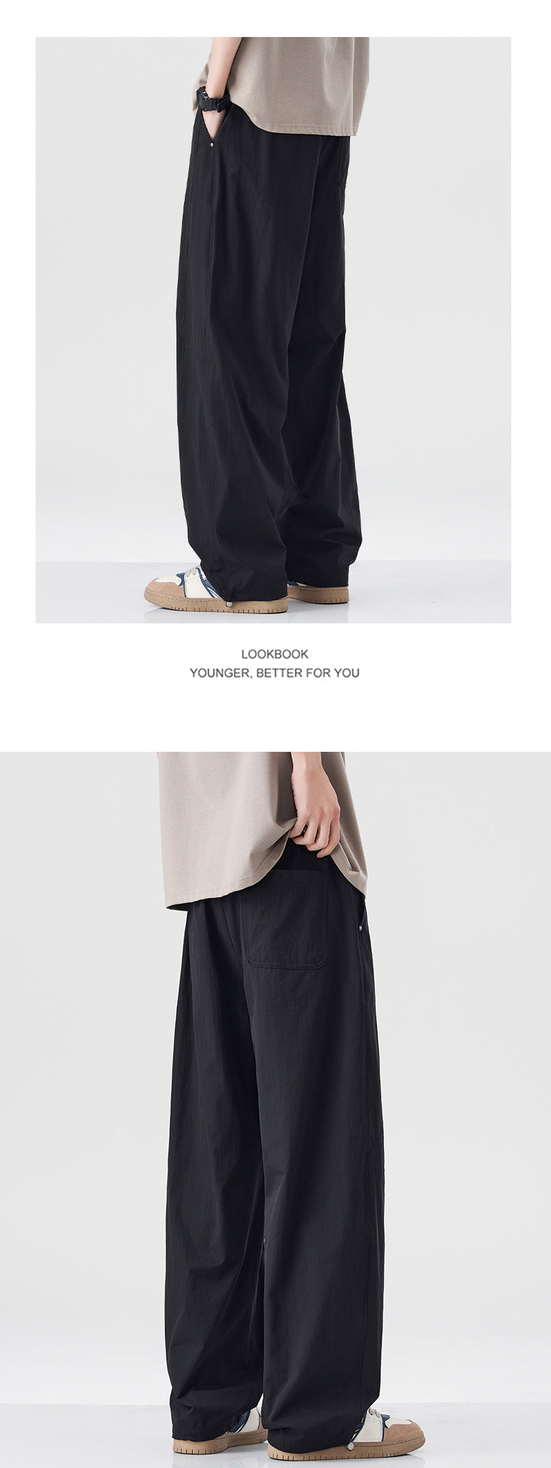 Danpaoni | summer thin casual pants men's American fashion retro loose straight pants elastic waist youth pants