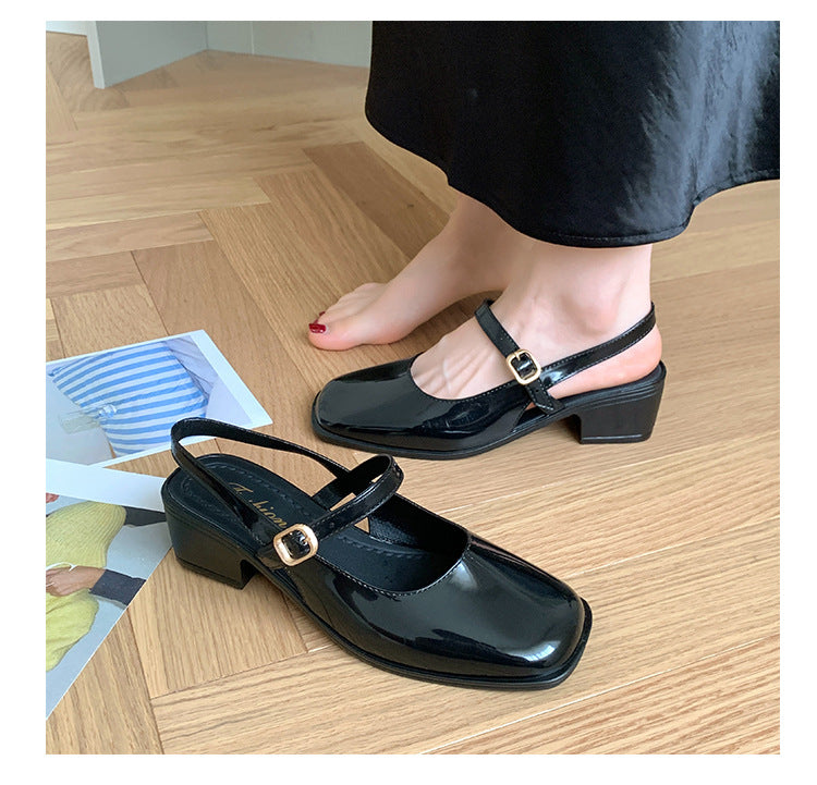 Cross-border Square Thick Heeled Baotou Sandals Women's 2025 Foreign Trade New Summer Fashion Women's Shoes Mary Jane Shallow Mouth Shoes