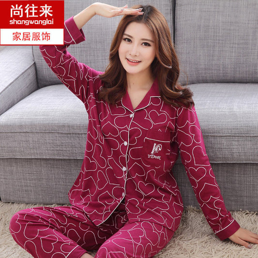 Autumn and Winter Women's 100 Pure Cotton Pajamas Women's Loose Cardigan for Middle-aged and Elderly Mothers Spring and Autumn Long-sleeved Casual Home Clothes
