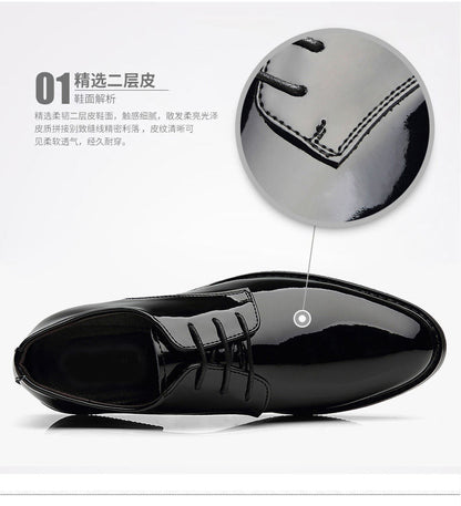 Men's Business Formal Wear Genuine Leather Black Patent Leather Shoes Men's Trendy Shoes for Work Spring and Autumn Korean Style British Pointed Toe Men's Shoes