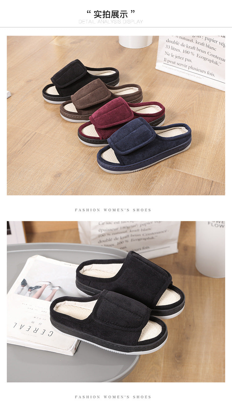 Factory direct wholesale Velcro loose feet wide fat swollen adjust middle-aged men's and women's cloth shoes linen slippers foreign trade