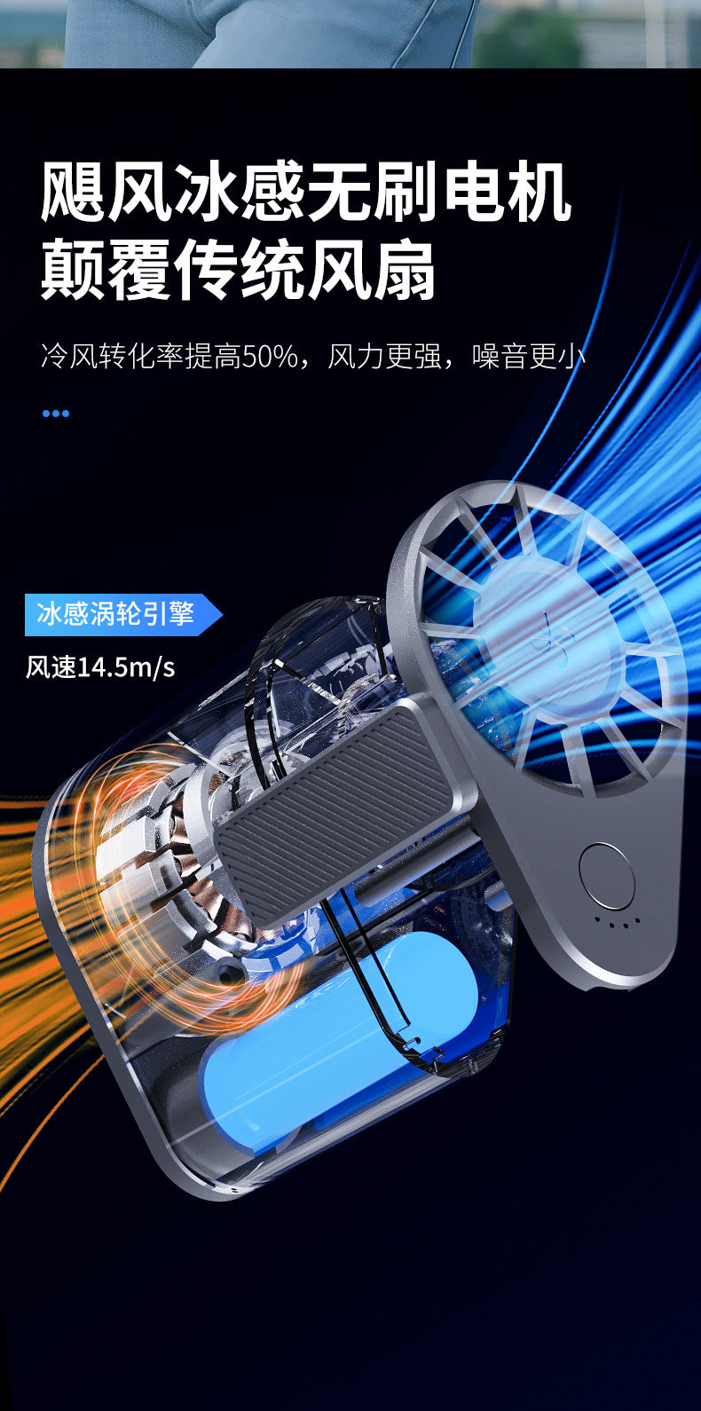 Cross-Border New Waist-Mounted Fan, Extra Large Capacity, Handheld USB Charging, Portable Outdoor Camping Cooling Device