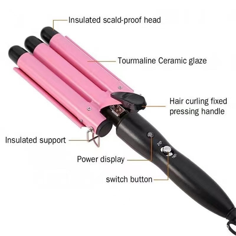Hot sale three-tube curling iron three-rod curling iron water ripple hairdressing stick egg roll electric splint iron big wave