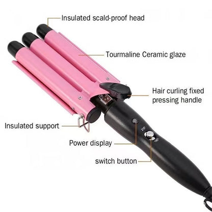 Hot sale three-tube curling iron three-rod curling iron water ripple hairdressing stick egg roll electric splint iron big wave