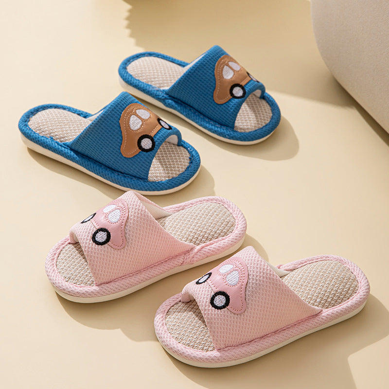 Male and Female Baby Summer Cartoon Car Four Seasons Linen Children's Sandals Open-Toe Slippers