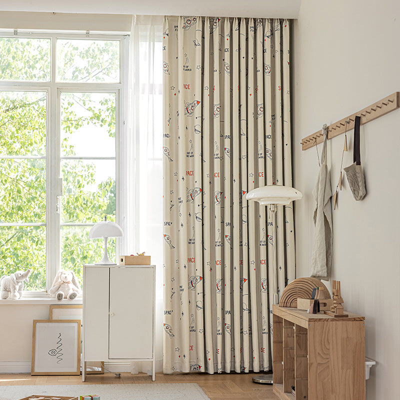 Children's Curtain Digital Printing Black Gold Shading Base Cloth Space Soaring Pattern Bedroom Living Room Shading Curtain Supply
