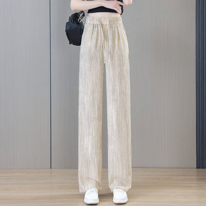 Ice Silk Thin Narrow Wide-Leg Pants for Women 2025 Summer New High-Waisted Loose Casual Slimming Drape Straight Pants