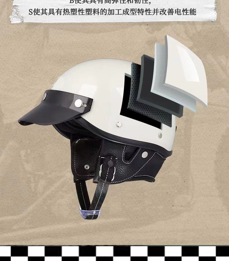 Retro Helmet Motorcycle Half Helmet 3C National Standard Summer Women's Men's Motorcycle Helmet Electric Vehicle Japanese Safety Helmet