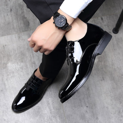 Men's Business Formal Wear Genuine Leather Black Patent Leather Shoes Men's Trendy Shoes for Work Spring and Autumn Korean Style British Pointed Toe Men's Shoes