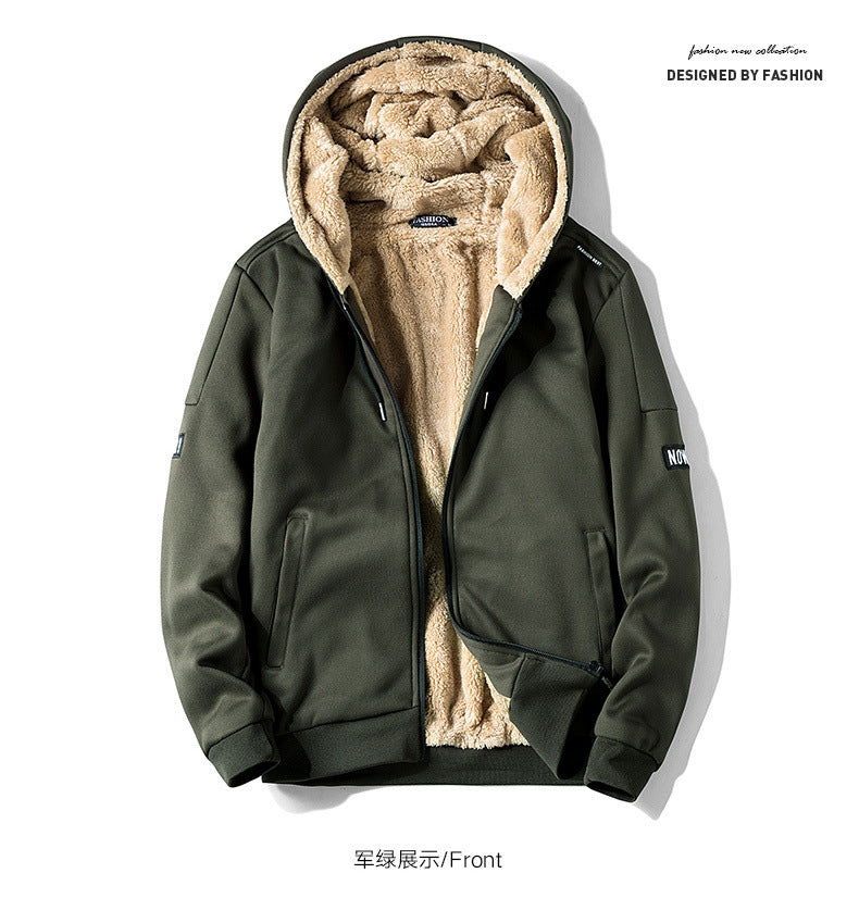 Autumn and Winter New Casual Cardigan Sweater Men's fleece-lined Hooded Men's Sweater Loose Sports Zipper Knitted Jacket