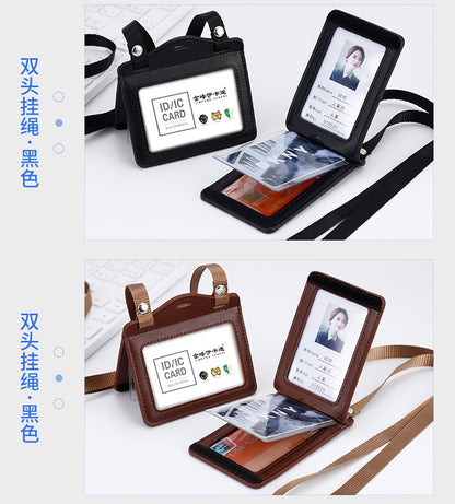 Real work permit leather case unit work permit with lanyard four-card work card badge hanging neck staff card bus access control