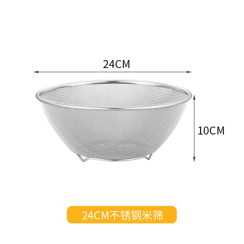 Cross-border Stainless Steel Thickened Vegetable Washing Basin Draining Basket Household Kitchen Rice Washing Artifact Vegetable Washing Basin Rice Washing Sieve Rice Washing Basin