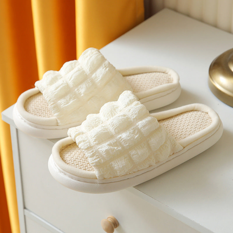 Japanese Linen Slippers for Women Spring & Fall Home Indoor Puff Cotton and Linen Silent Non-Slip Thick-Soled Bathroom Slippers for Men Wholesale