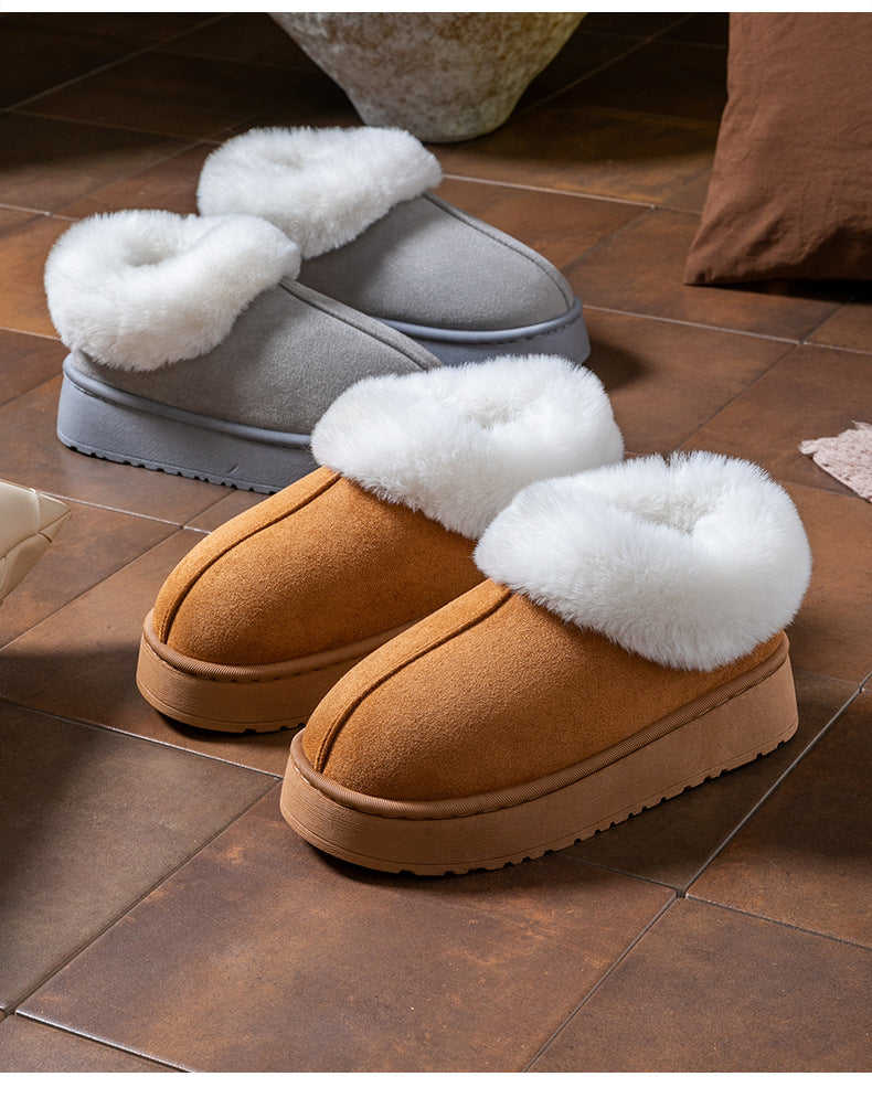 Cotton Slippers for Women in Autumn and Winter, Warm Outer Wear, Thick-Soled Velvet, Non-Slip Bags, Comfortable Home Indoor High-Heeled Cotton Shoes