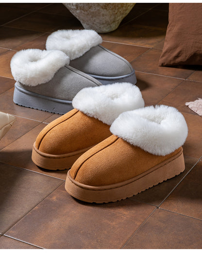 Cotton Slippers for Women in Autumn and Winter, Warm Outer Wear, Thick-Soled Velvet, Non-Slip Bags, Comfortable Home Indoor High-Heeled Cotton Shoes