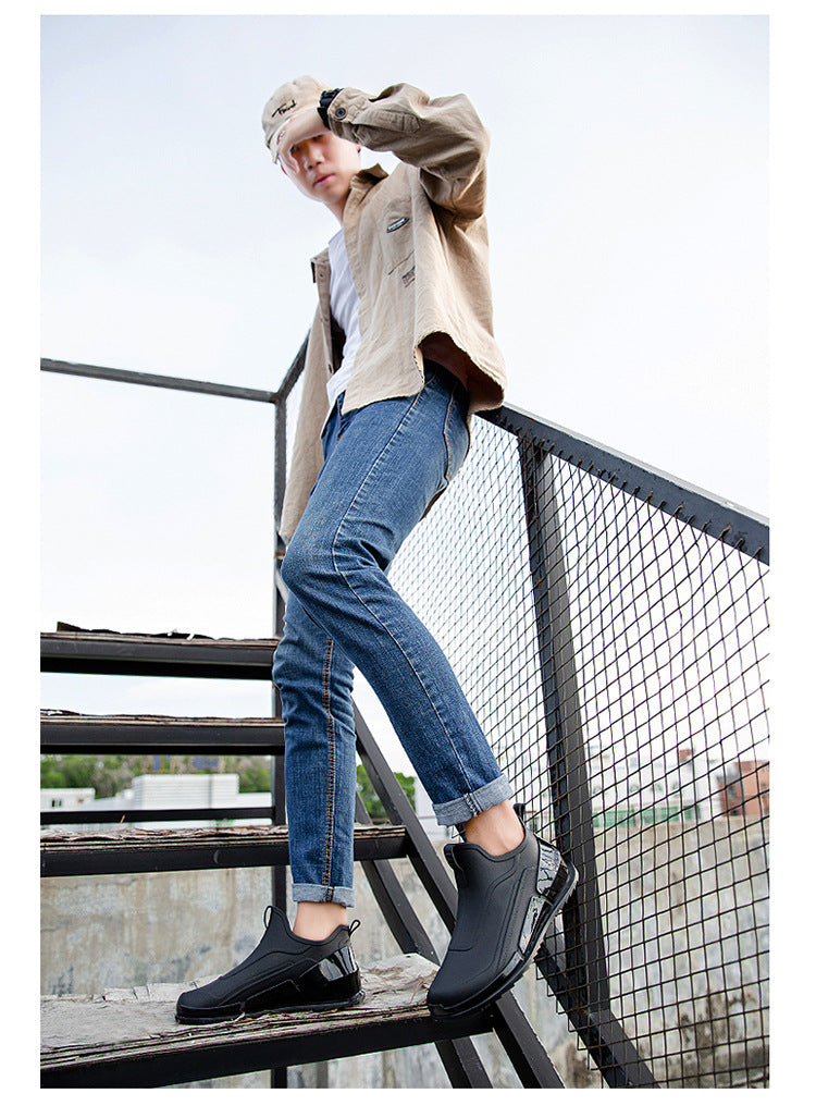Cross-border Explosions Fashion Rain Boots Men's Non-slip Rubber Shoes Thick Sole Wear-resistant Outer Wear Rain Boots Non-slip Kitchen Water Shoes Men