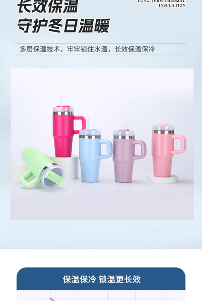 14oz Large-Capacity Handle Car Cup 304 Stainless Steel Thermal Insulation Ice Cup Outdoor High-Looking Straw Cup