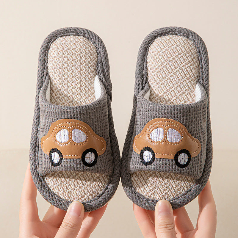 Male and Female Baby Summer Cartoon Car Four Seasons Linen Children's Sandals Open-Toe Slippers