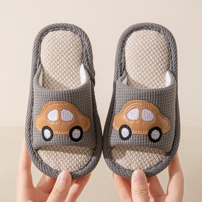 Male and Female Baby Summer Cartoon Car Four Seasons Linen Children's Sandals Open-Toe Slippers