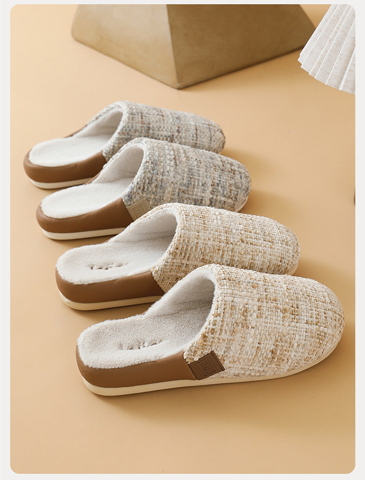 2025 New Cotton Slippers for Women, Retro Chanel Style, Winter Warm Non-Slip Indoor Slippers for Couples, Home Use for Men