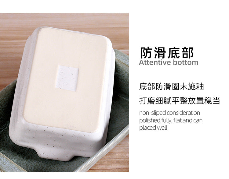 Cross-Border Scandinavian Style Kiln-Turned Baking Pan Amazon Square Steak Plate High-Value Tableware Available for Restaurants and Restaurants