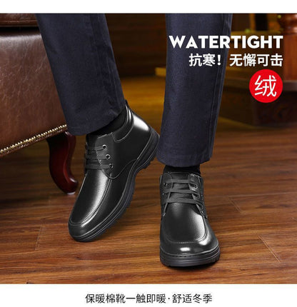 [Genuine leather cowhide] men's cotton shoes winter fleece-lined casual leather shoes non-slip waterproof middle-aged and elderly dad shoes
