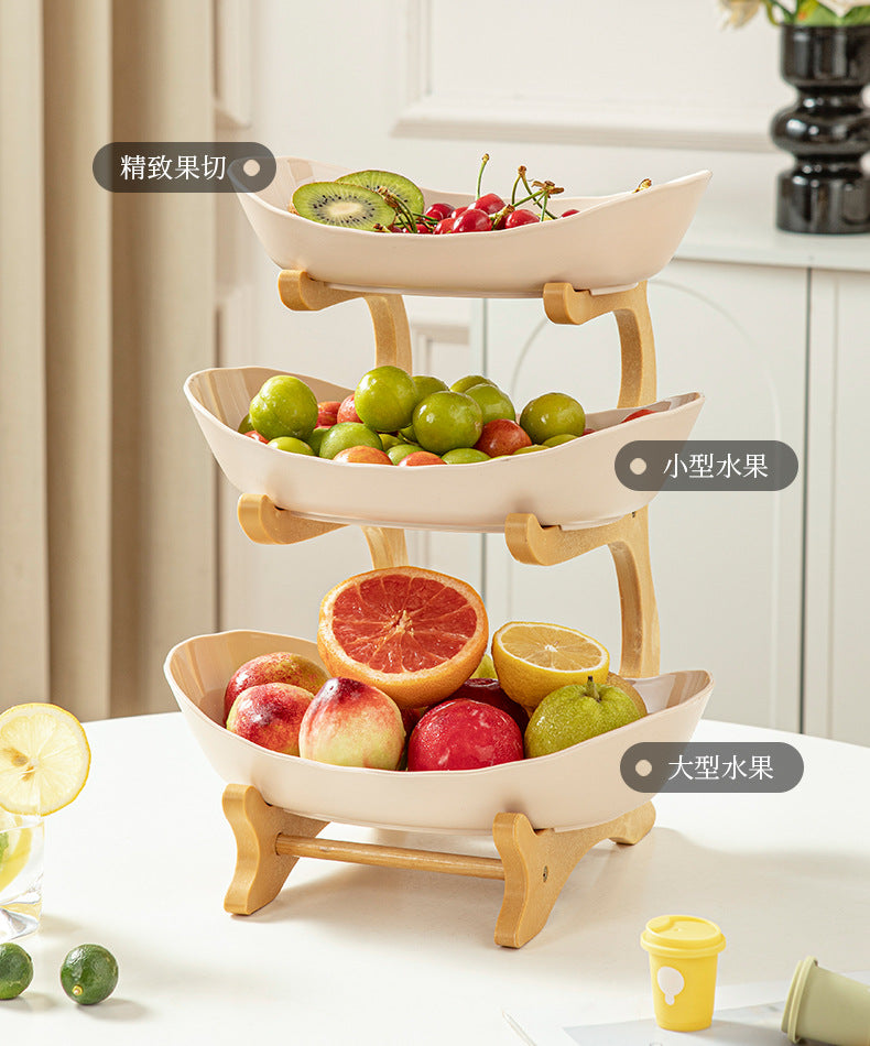 Imitation Wood Grain Household Cross-Border Multi-Layer Household Living Room Fruit Plate Candy Fruit Plate Three-Layer Double-Layer Plastic Rack Fruit Plate