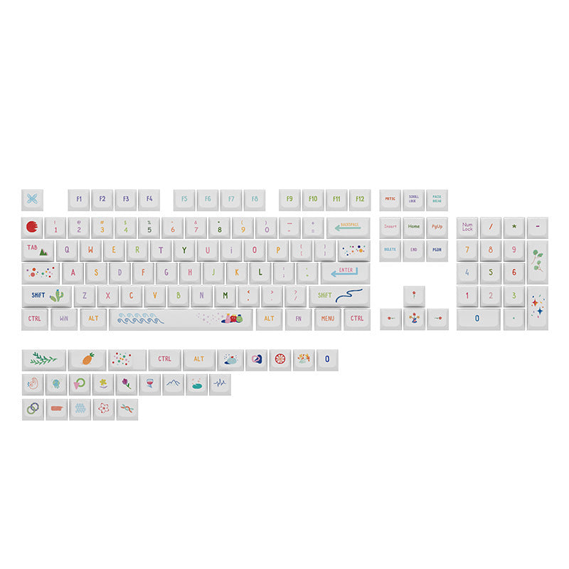XDA Height Pacha Dog Theme Pattern Yellow Green Keycap Thermal Sublimation Mechanical Keyboard Cap Small Full Set PBT Keycap