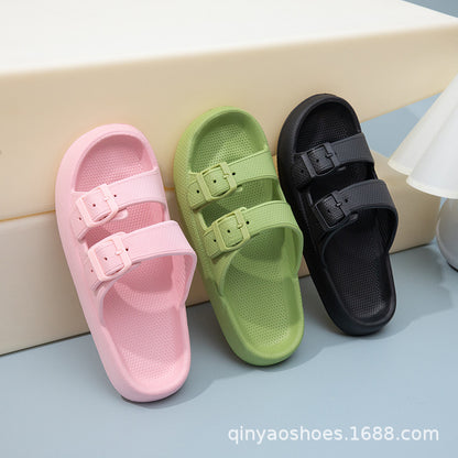 Double Strips Feeling EVA Slippers Women's Summer Bathing Slippers Home Sandals Men's Outdoor Beach Sandals