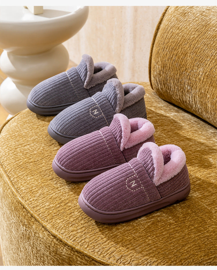 Letuo's New Winter Bag-Heeled Cotton Shoes for Women, Home Indoor and Outdoor Thick-Soled Non-Slip Soft-Soled Couple's Furry Shoes for Men