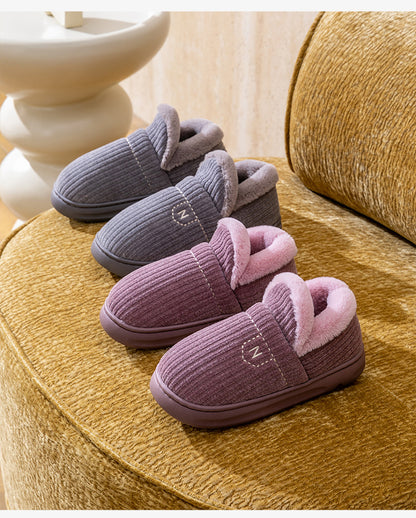 Letuo's New Winter Bag-Heeled Cotton Shoes for Women, Home Indoor and Outdoor Thick-Soled Non-Slip Soft-Soled Couple's Furry Shoes for Men