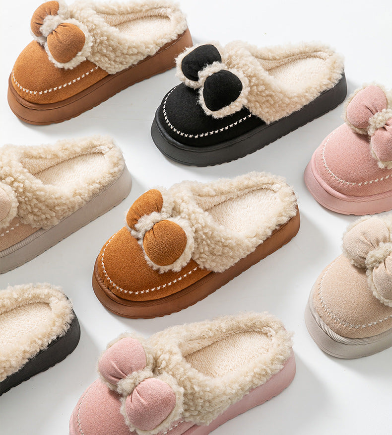 Cute Thick-Soled Cotton Slippers for Women in Autumn and Winter, Indoor Non-Slip Warm Soft Thick-Soled Furry Slippers for Postpartum Period