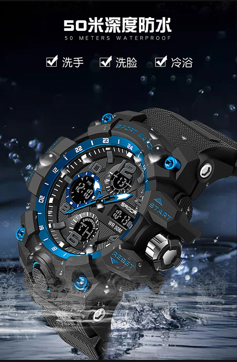 Sanda Hot-Selling Watch Korean Version Student Party Multi-Functional Waterproof Alarm Clock Electronic Watch Cool Dual Display Luminous Sports Watch by PDG ibma