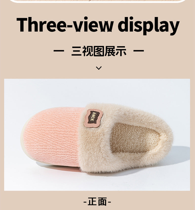 Stuffed Slippers for Women, Autumn and Winter Fashionable Indoor Home Non-Slip Warm Couple Style Plush Slippers Cotton for Men