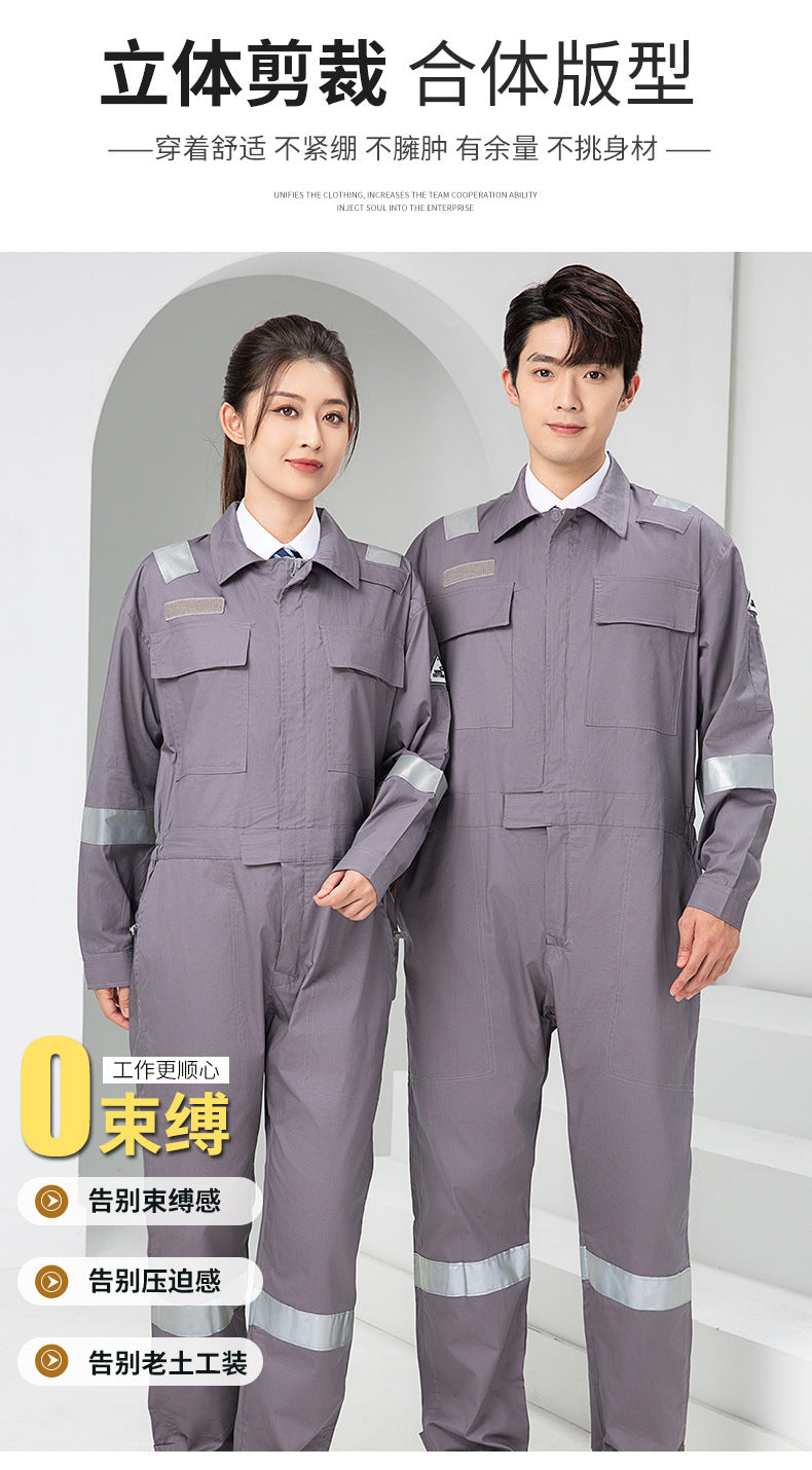 Marine Crew Reflective Strip Pure Cotton Overalls Long-sleeved Men's Summer Wear-resistant Electric Welding Shipyard Workshop Labor Insurance Clothing