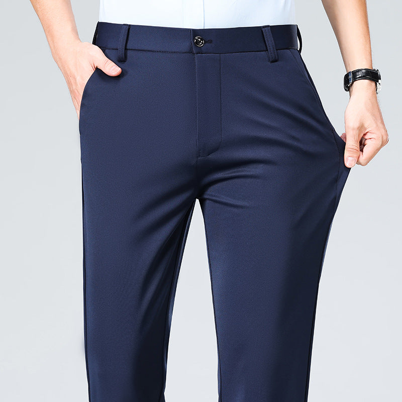Wholesale casual pants men's four-sided elastic fabric summer ice silk pants trousers trousers high waist breathable iron-free formal trousers