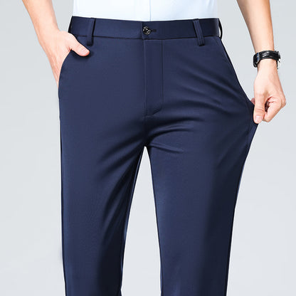 Wholesale casual pants men's four-sided elastic fabric summer ice silk pants trousers trousers high waist breathable iron-free formal trousers