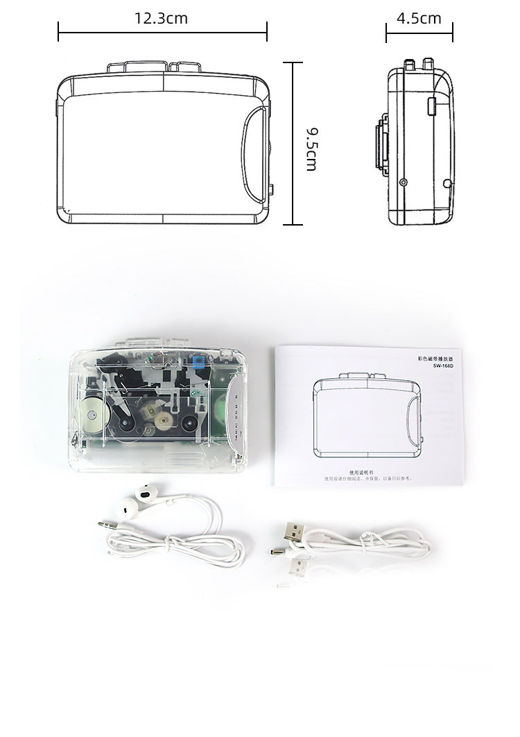 Bayin Box Cross-Border Transparent Retro Tape Player Recorder Walkman Headphone Player Tape Player Radio