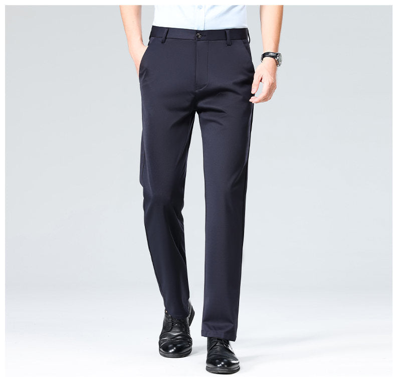 Wholesale casual pants men's four-sided elastic fabric summer ice silk pants trousers trousers high waist breathable iron-free formal trousers