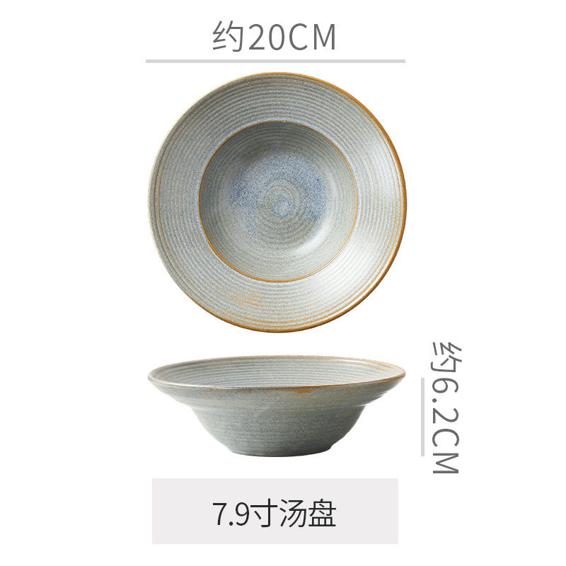 Retro Style Ceramic Kiln Straw Hat Plate Restaurant Hotel Home Threaded Pasta Plate Japanese Fruit Salad Snack Plate